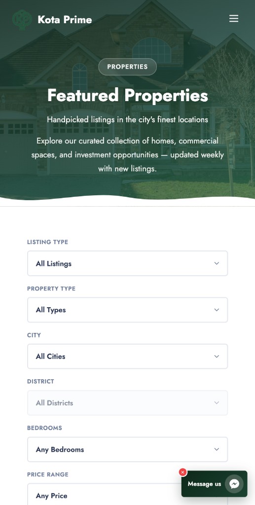 Mobile responsive property listings page on a phone